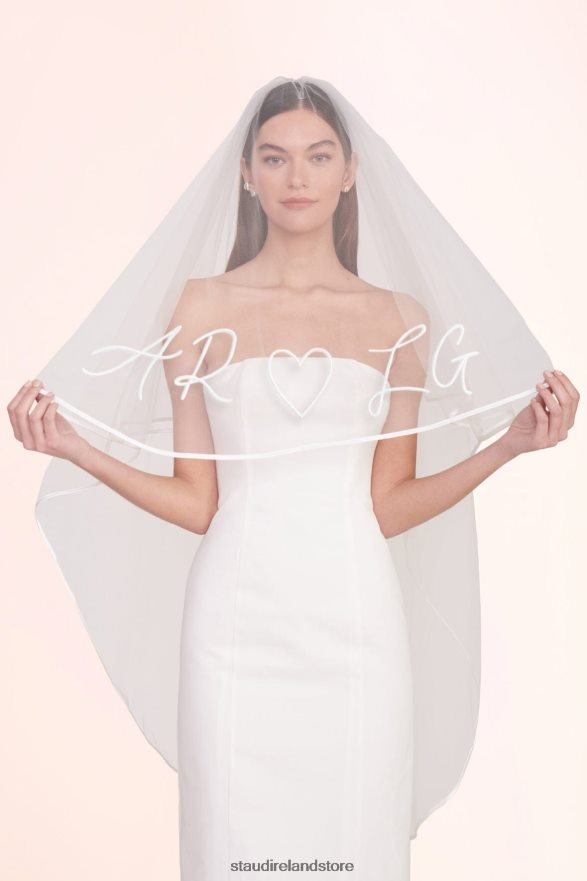 Women Bridal White STAUD CUSTOM EMBROIDERED INITIALS VEIL H8RLPJ1043