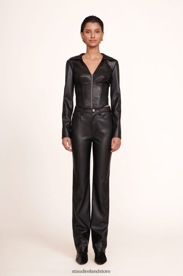 Women Clothing Black Vegan Leather STAUD CHISEL PANT H8RLPJ547