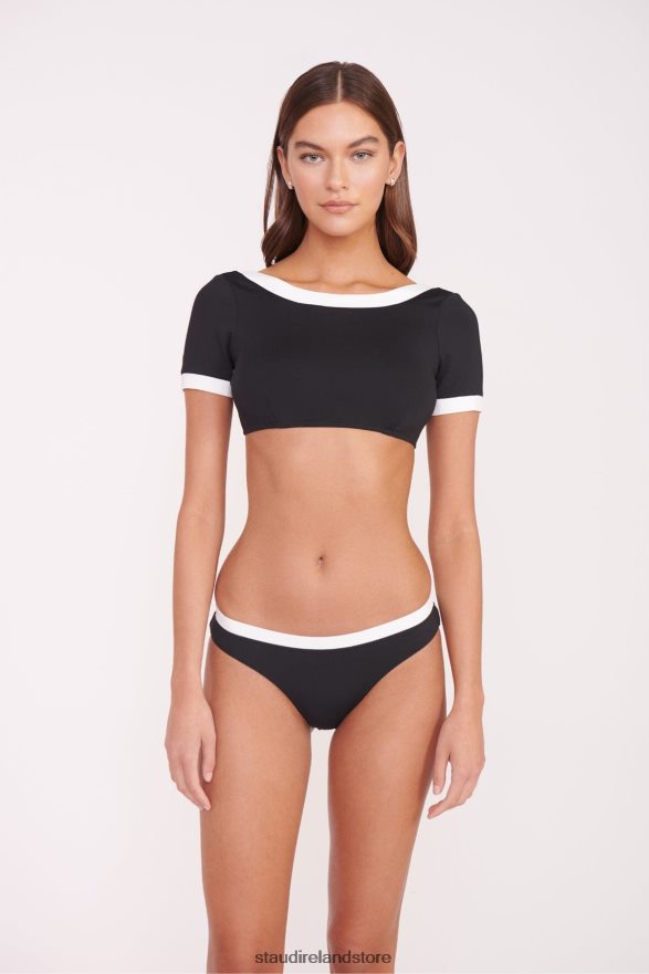 Women Clothing Black White STAUD LILY SHORT SLEEVE BIKINI TOP H8RLPJ749