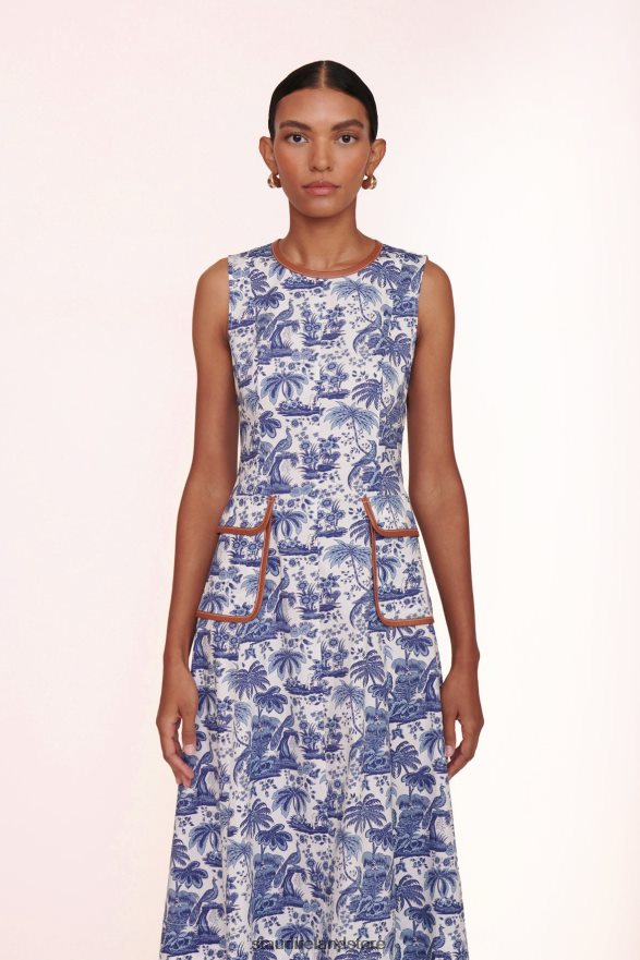 Women Clothing Blue Toile Whiskey STAUD BAIT DRESS H8RLPJ297