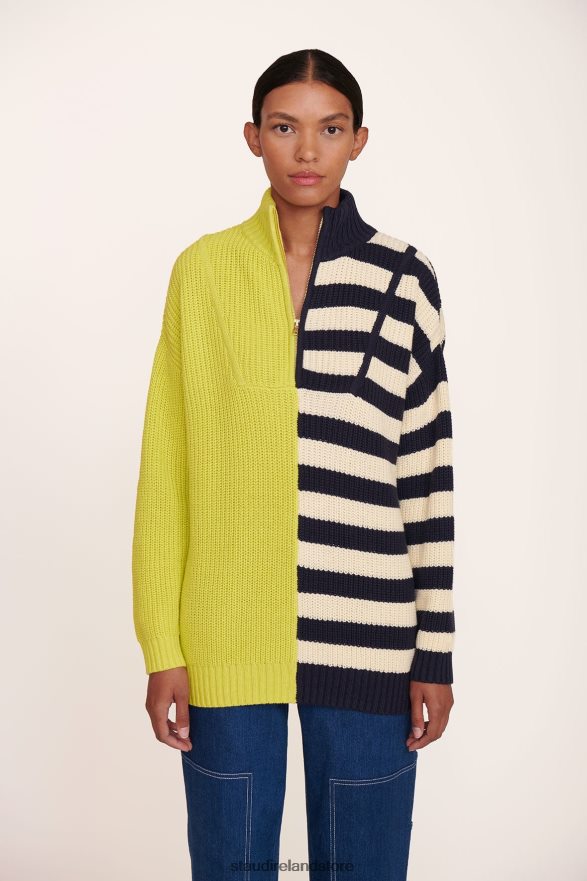 Women Clothing Chartreuse Two Tone Stripe STAUD HAMPTON SWEATER H8RLPJ597