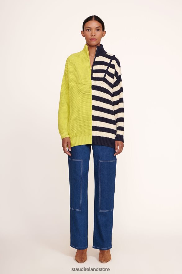 Women Clothing Chartreuse Two Tone Stripe STAUD HAMPTON SWEATER H8RLPJ597