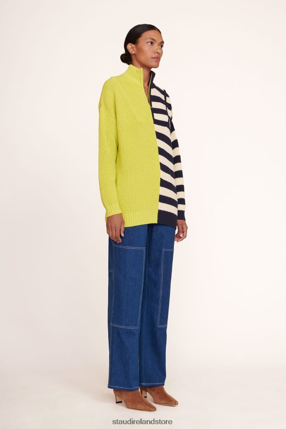 Women Clothing Chartreuse Two Tone Stripe STAUD HAMPTON SWEATER H8RLPJ597
