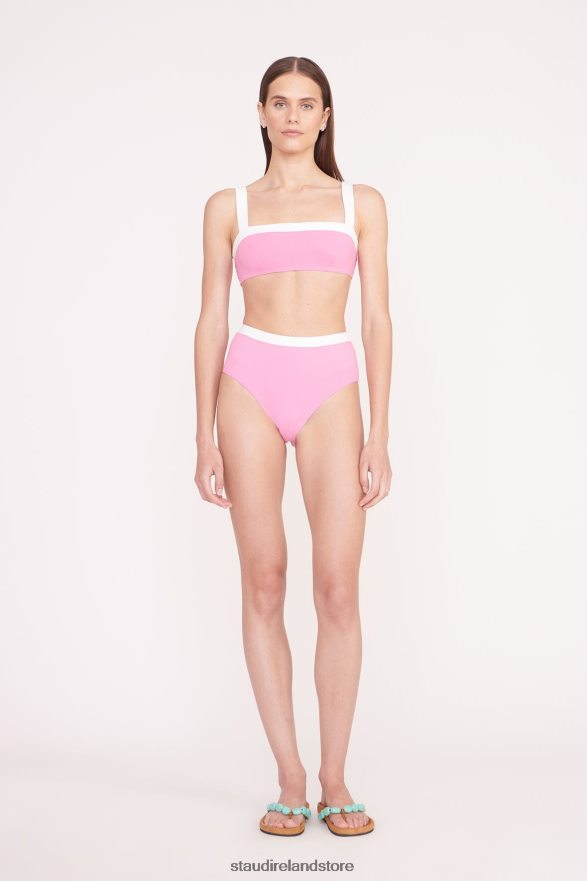 Women Clothing Coral Pink White STAUD DEVON HIGH RISE BIKINI BOTTOM H8RLPJ693