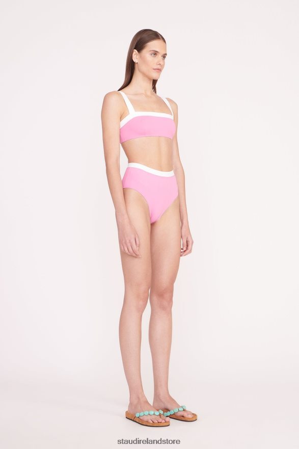 Women Clothing Coral Pink White STAUD DEVON HIGH RISE BIKINI BOTTOM H8RLPJ693