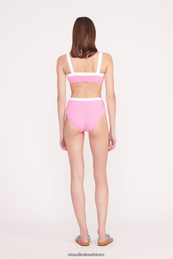 Women Clothing Coral Pink White STAUD DEVON HIGH RISE BIKINI BOTTOM H8RLPJ693