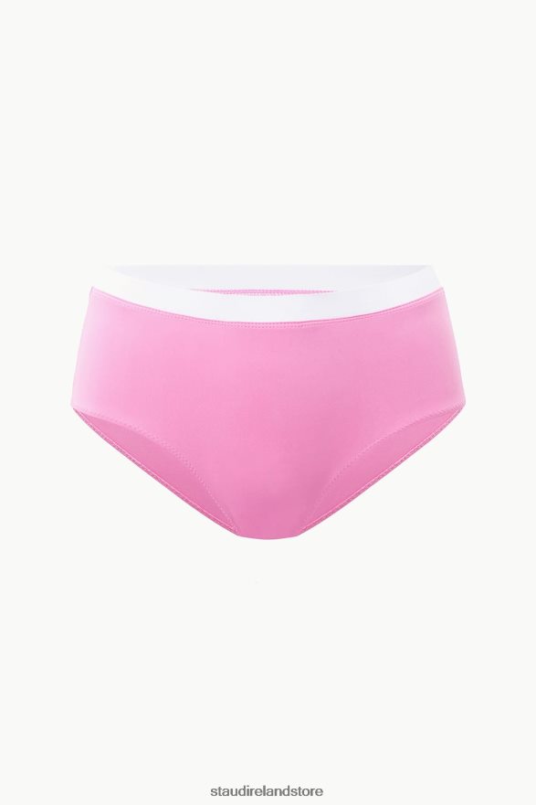 Women Clothing Coral Pink White STAUD DEVON HIGH RISE BIKINI BOTTOM H8RLPJ693