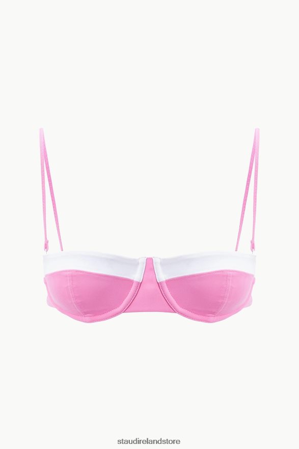 Women Clothing Coral Pink White STAUD JO BALCONETTE BIKINI TOP H8RLPJ646