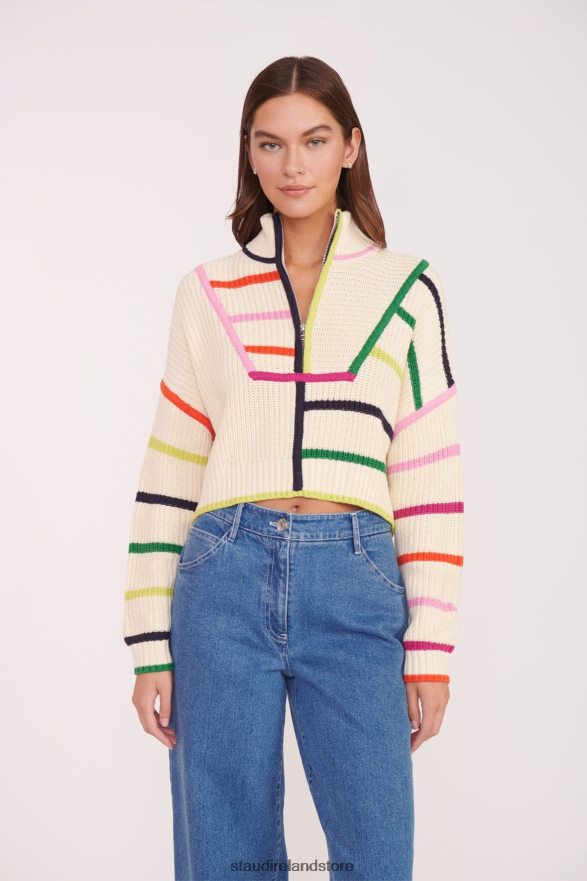 Women Clothing Cream Rainbow Multi STAUD CROPPED HAMPTON SWEATER H8RLPJ576