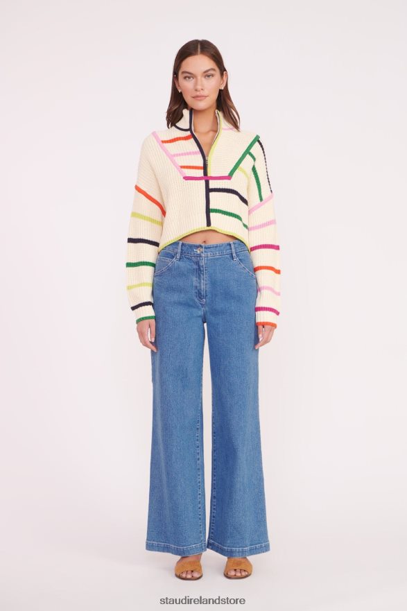 Women Clothing Cream Rainbow Multi STAUD CROPPED HAMPTON SWEATER H8RLPJ576