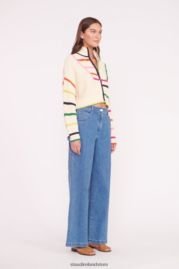 Women Clothing Cream Rainbow Multi STAUD CROPPED HAMPTON SWEATER H8RLPJ576