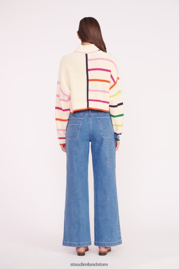 Women Clothing Cream Rainbow Multi STAUD CROPPED HAMPTON SWEATER H8RLPJ576