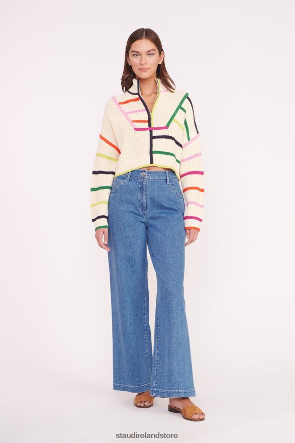 Women Clothing Cream Rainbow Multi STAUD CROPPED HAMPTON SWEATER H8RLPJ576