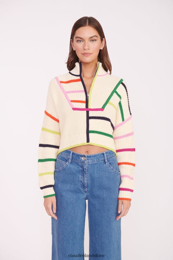 Women Clothing Cream Rainbow Multi STAUD CROPPED HAMPTON SWEATER H8RLPJ576