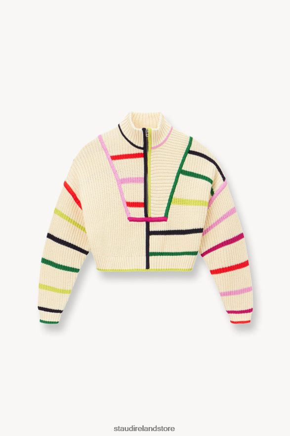Women Clothing Cream Rainbow Multi STAUD CROPPED HAMPTON SWEATER H8RLPJ576