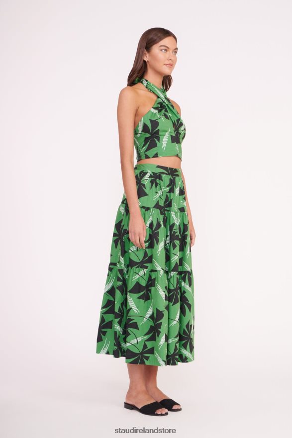 Women Clothing Green Pinwheel STAUD SMOCKED KAI TOP H8RLPJ342