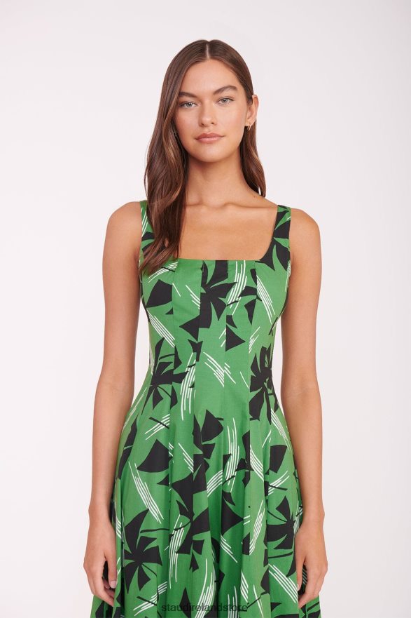 Women Clothing Green Pinwheel STAUD WELLS DRESS H8RLPJ46