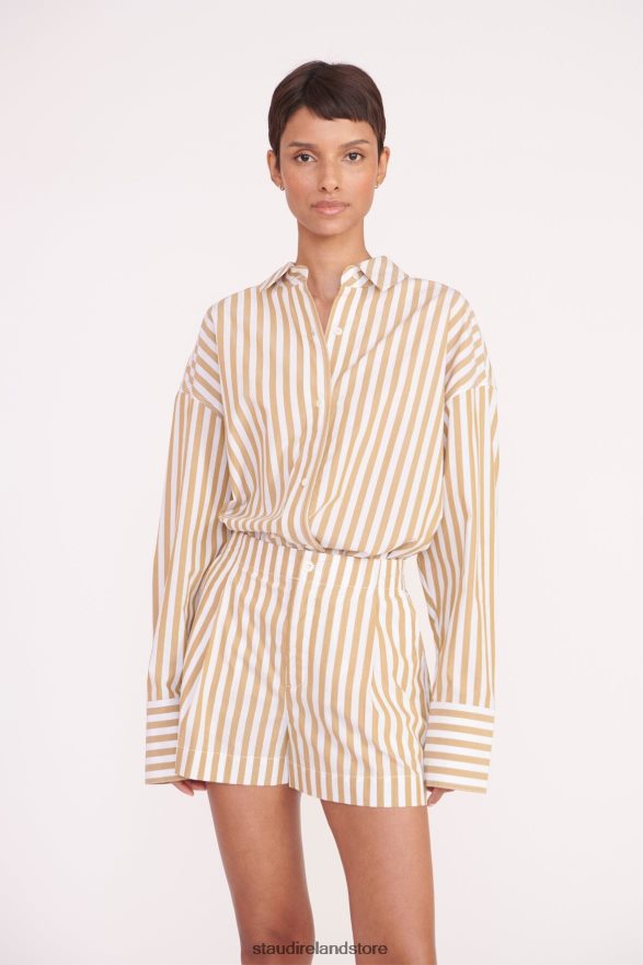 Women Clothing Khaki Stripe STAUD ZOEY SHORT H8RLPJ513