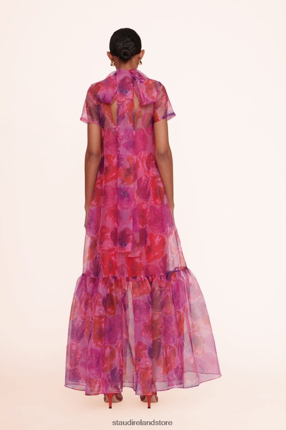 Women Clothing Magenta Painted Floral STAUD CALLUNA DRESS H8RLPJ81