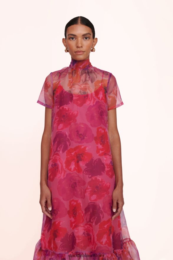 Women Clothing Magenta Painted Floral STAUD CALLUNA DRESS H8RLPJ81