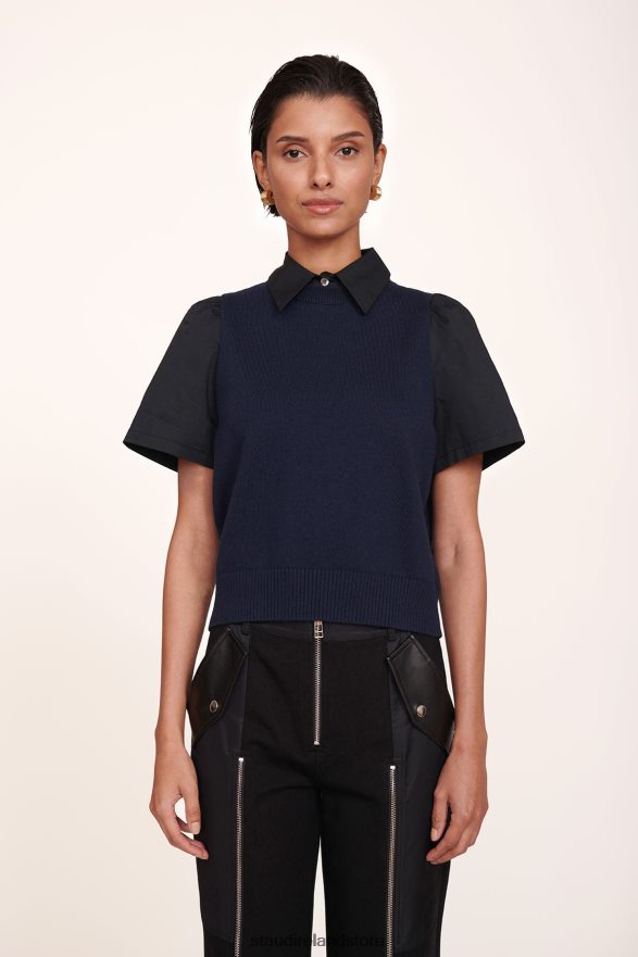 Women Clothing Navy Black STAUD ARYA TOP H8RLPJ454