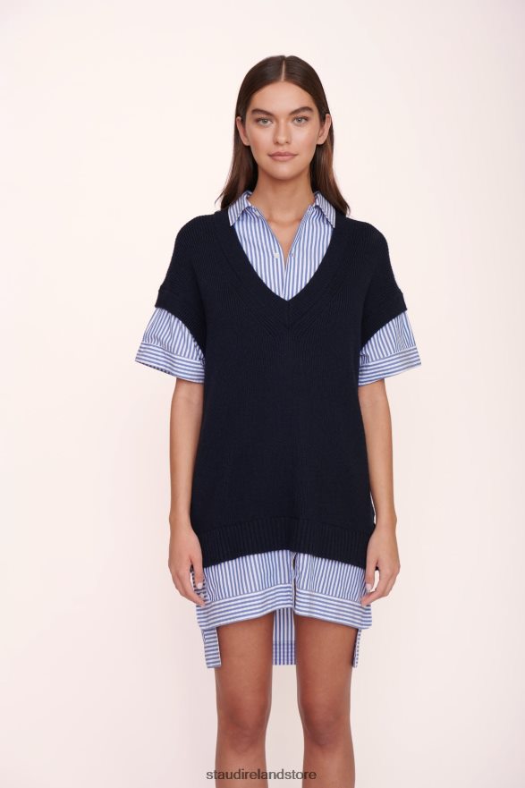 Women Clothing Navy Blue White Stripe STAUD BRIDGET DRESS H8RLPJ273