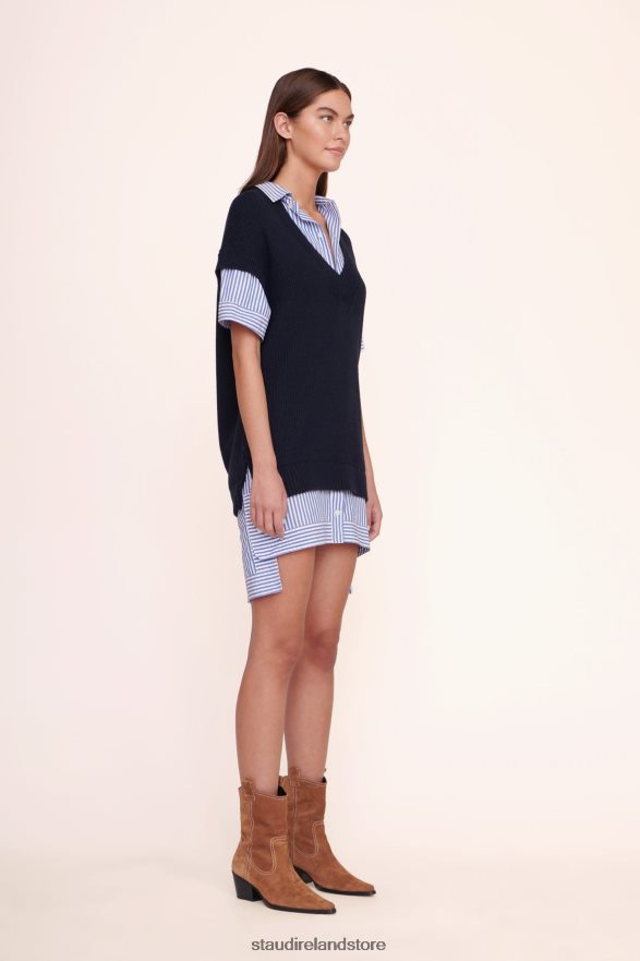Women Clothing Navy Blue White Stripe STAUD BRIDGET DRESS H8RLPJ273