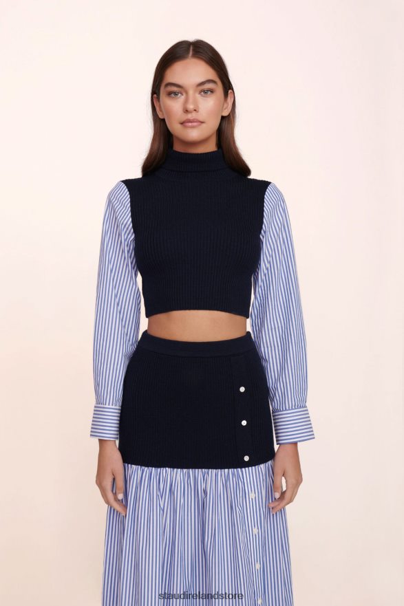 Women Clothing Navy Blue White Stripe STAUD LOUISA TOP H8RLPJ438