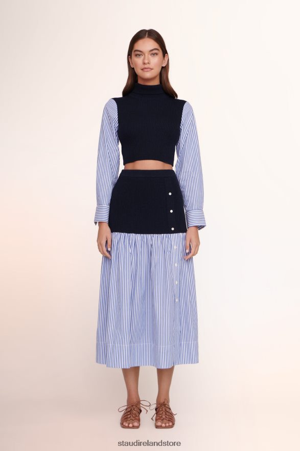 Women Clothing Navy Blue White Stripe STAUD LOUISA TOP H8RLPJ438