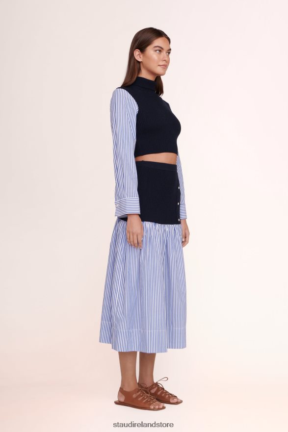 Women Clothing Navy Blue White Stripe STAUD LOUISA TOP H8RLPJ438