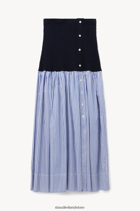 Women Clothing Navy Blue White Stripe STAUD MILEY SKIRT H8RLPJ505