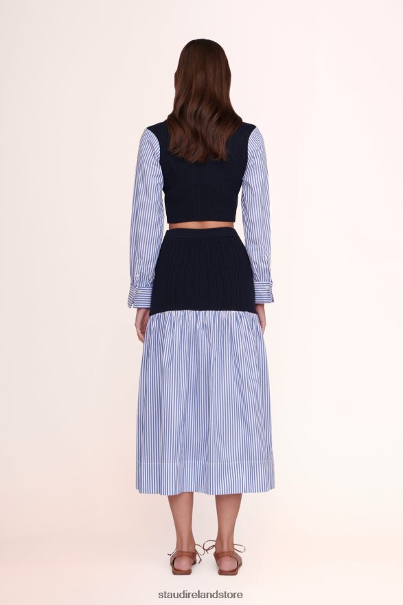 Women Clothing Navy Blue White Stripe STAUD MILEY SKIRT H8RLPJ505