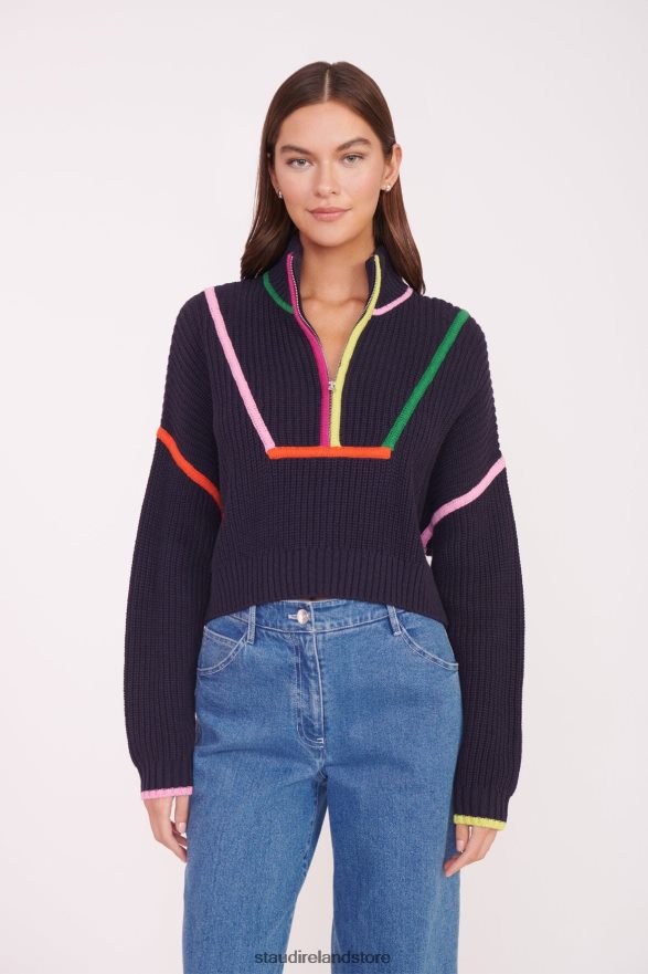 Women Clothing Navy Multi STAUD CROPPED HAMPTON SWEATER H8RLPJ580
