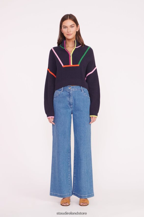 Women Clothing Navy Multi STAUD CROPPED HAMPTON SWEATER H8RLPJ580