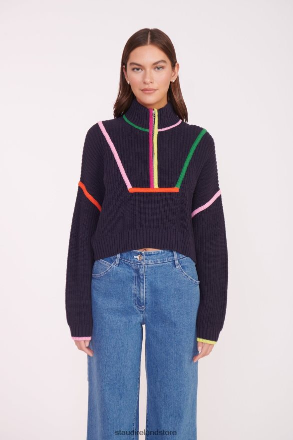 Women Clothing Navy Multi STAUD CROPPED HAMPTON SWEATER H8RLPJ580