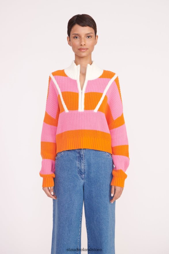 Women Clothing Papaya Plumeria Rugby Stripe STAUD CROPPED HAMPTON SWEATER H8RLPJ581