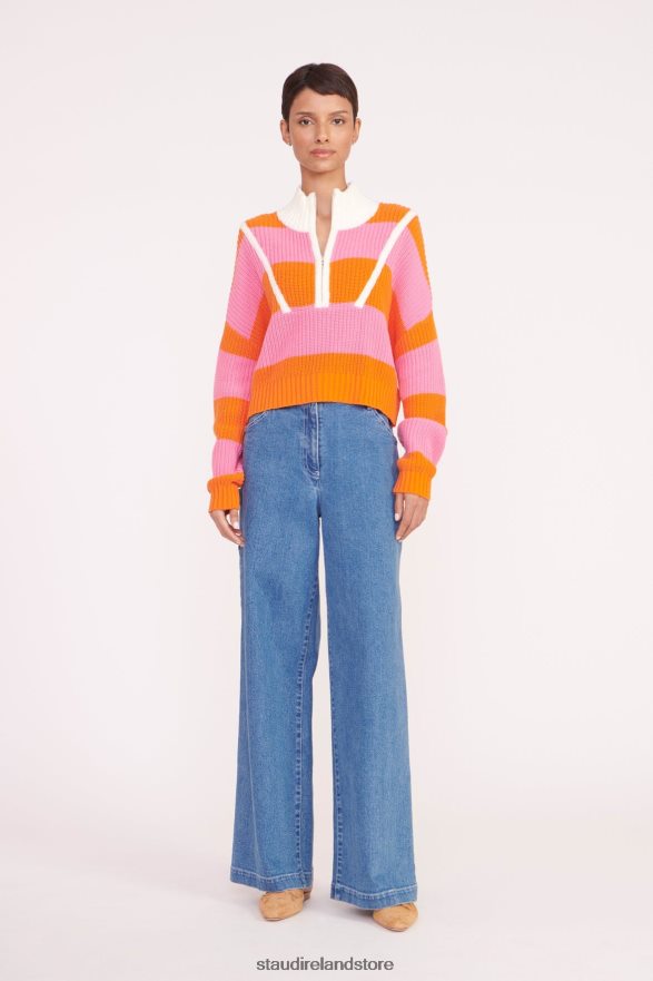 Women Clothing Papaya Plumeria Rugby Stripe STAUD CROPPED HAMPTON SWEATER H8RLPJ581
