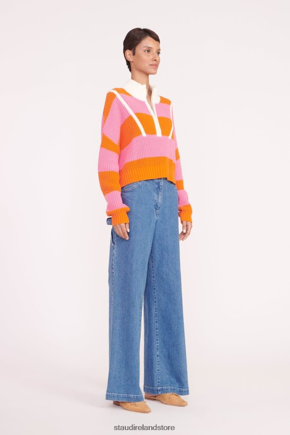 Women Clothing Papaya Plumeria Rugby Stripe STAUD CROPPED HAMPTON SWEATER H8RLPJ581