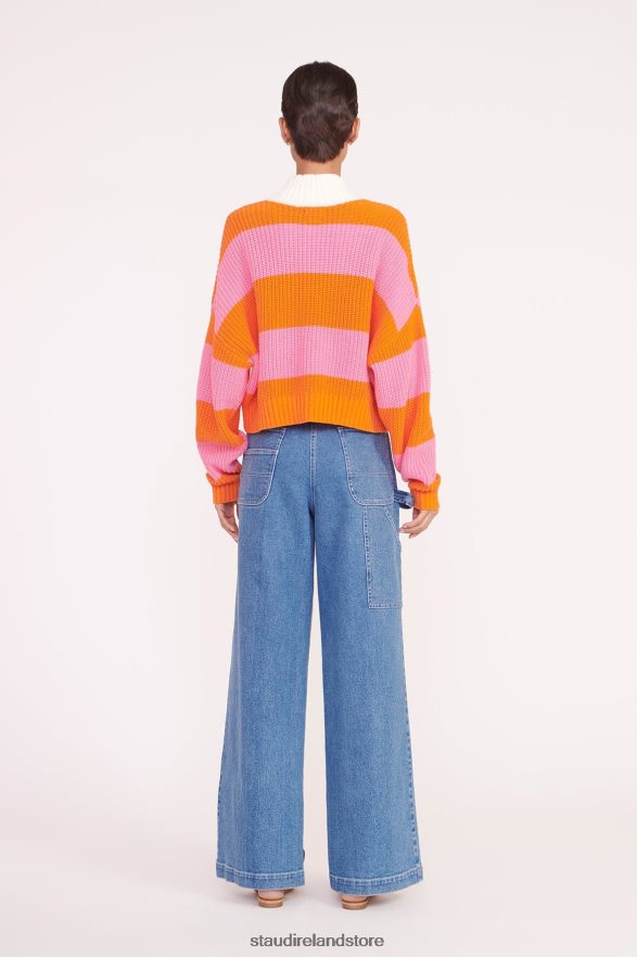 Women Clothing Papaya Plumeria Rugby Stripe STAUD CROPPED HAMPTON SWEATER H8RLPJ581