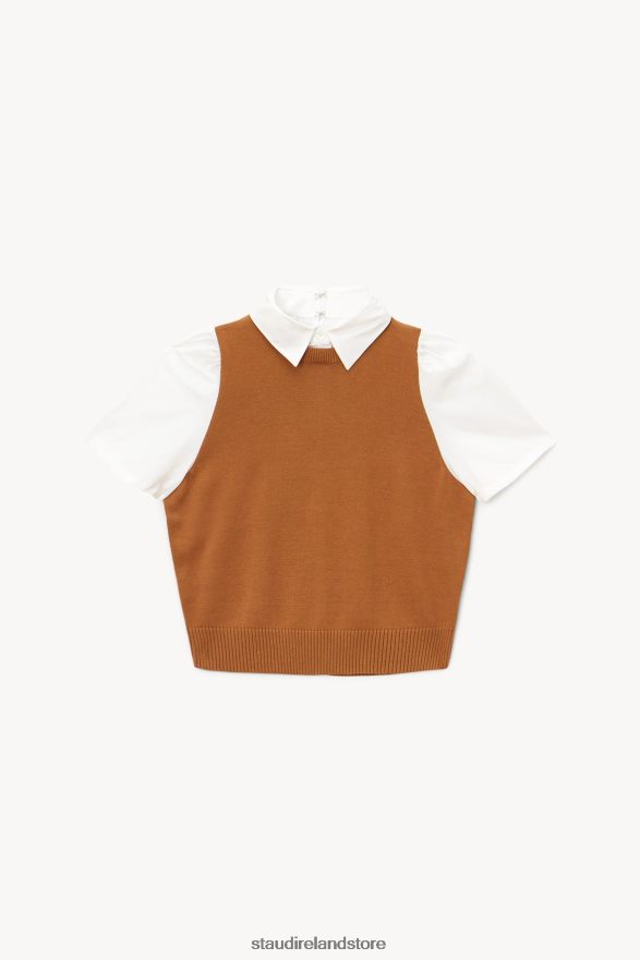 Women Clothing Tan White STAUD ARYA TOP H8RLPJ455