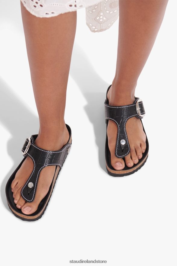 Women Shoes Black Croc Embossed BIRKENSTOCK + STAUD GIZEH SANDAL H8RLPJ930