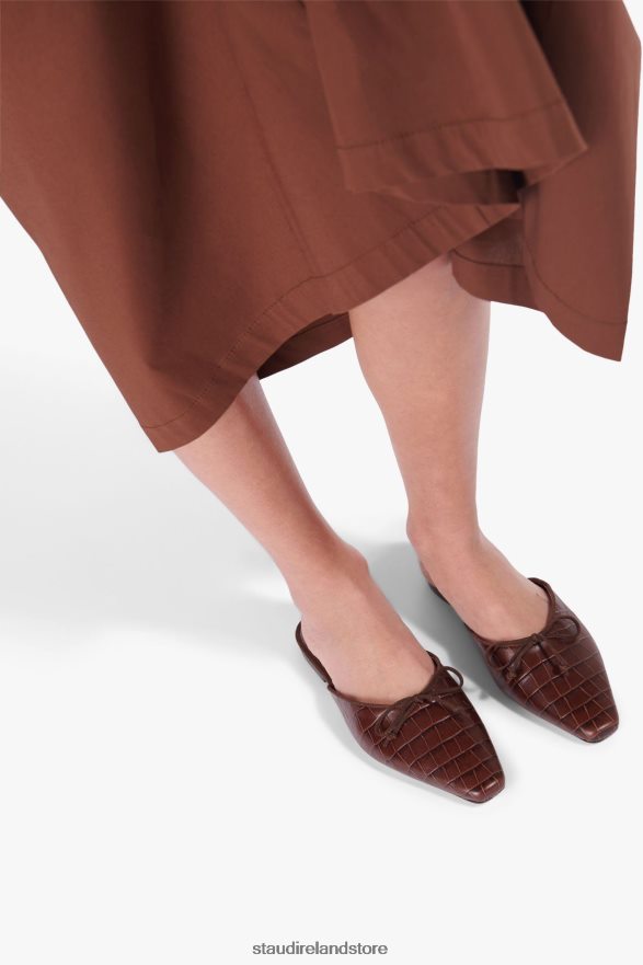 Women Shoes Brown Croc Embossed STAUD GINA MULE H8RLPJ955