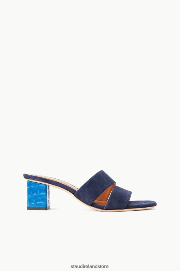 Women Shoes Ink Suede Island Blue Croc Embossed STAUD JULES BLOCK HEEL H8RLPJ866