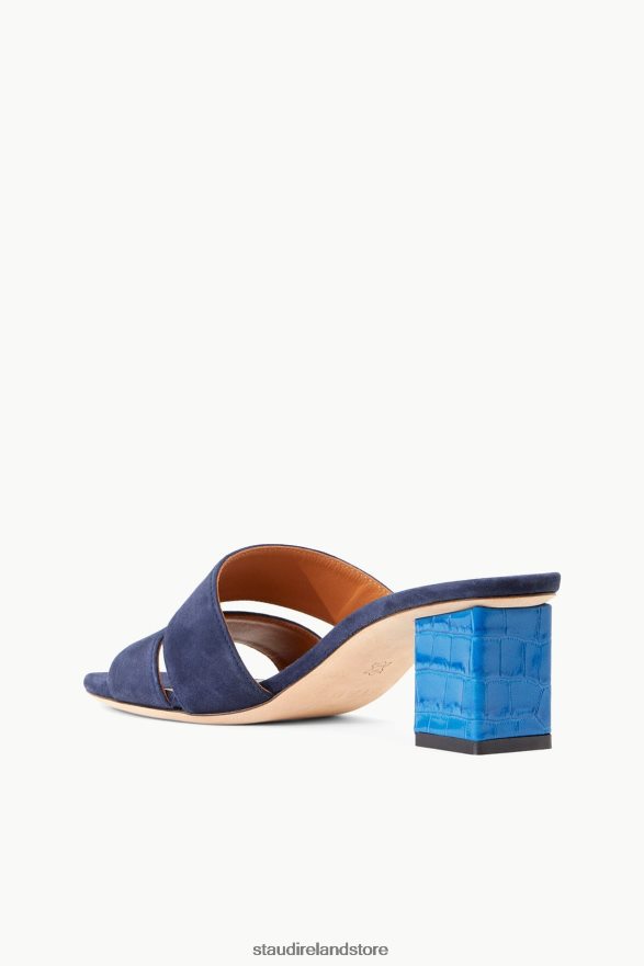 Women Shoes Ink Suede Island Blue Croc Embossed STAUD JULES BLOCK HEEL H8RLPJ866